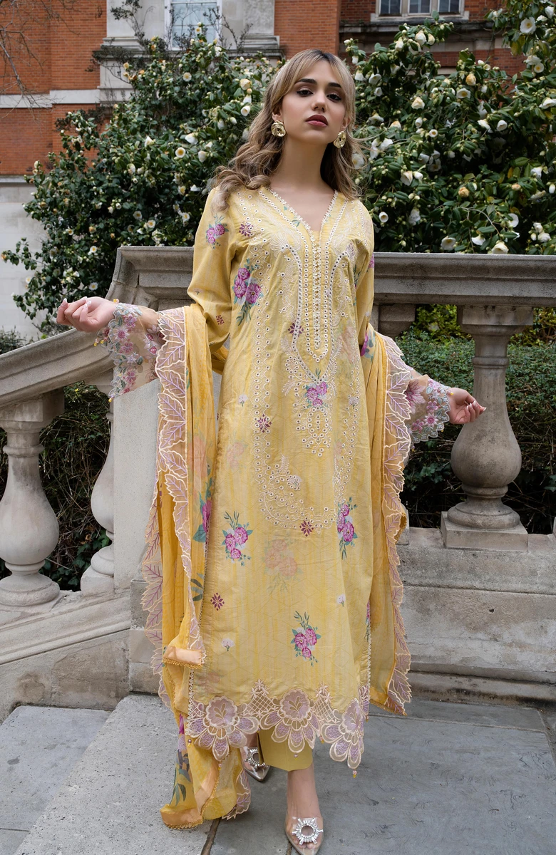 Unstitched 3Pc Embroidered Lawn Dress AlZohaib Sunshine Bloom SBE2-6 - Image 2