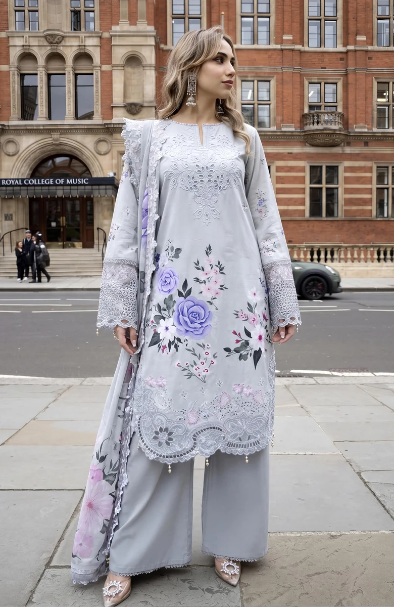 Unstitched 3Pc Embroidered Lawn Dress AlZohaib Sunshine Bloom SBE2-9 - Image 2