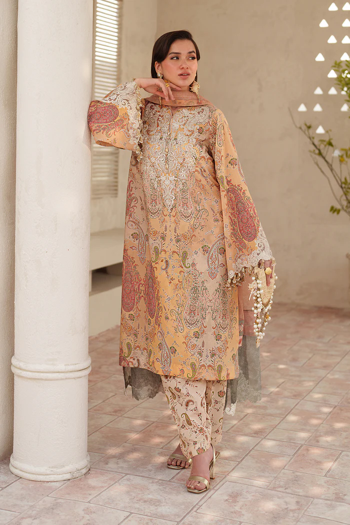 Baroque Unstitched 3 Pc Embroidered Lawn Dress UF-4403 - Image 7
