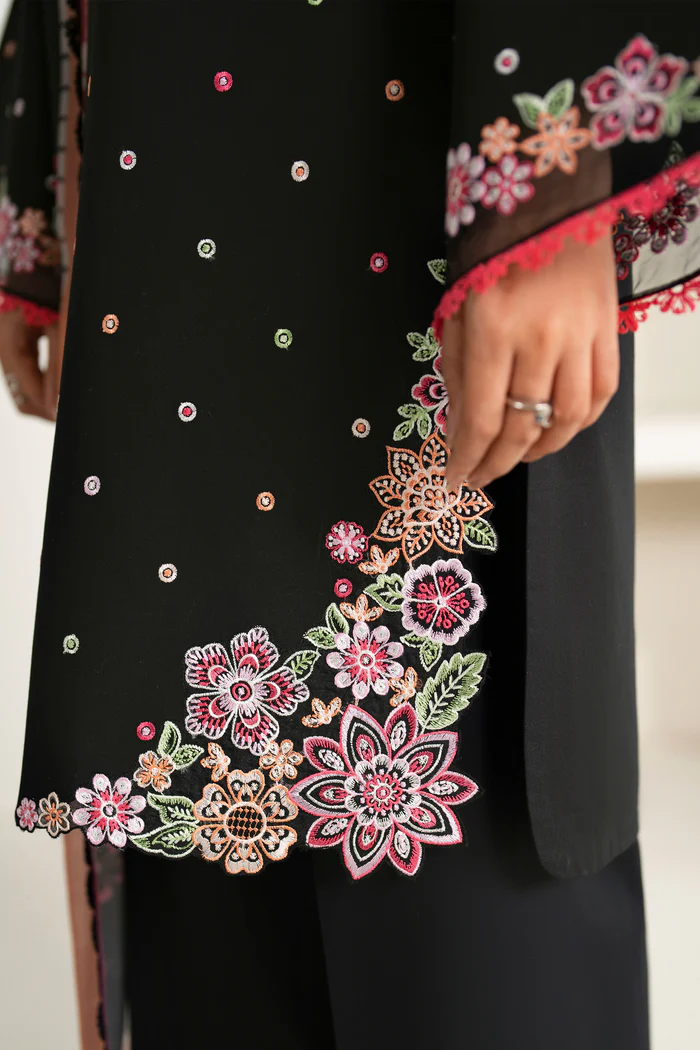 Unstitched 3Pc Embroidered Lawn Dress Farasha-Summer Waves ( Raven Bloom ) - Image 2
