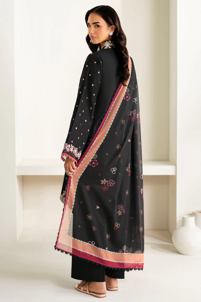 Unstitched 3Pc Embroidered Lawn Dress Farasha-Summer Waves ( Raven Bloom ) - Image 3