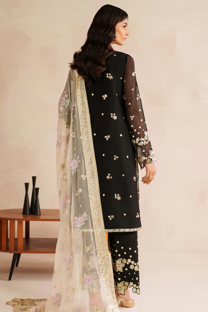Unstitched 3Pc Embroidered Chiffon Dress Farasha-Gold Shadow - Image 6