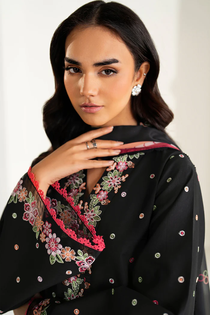 Unstitched 3Pc Embroidered Lawn Dress Farasha-Summer Waves ( Raven Bloom ) - Image 6
