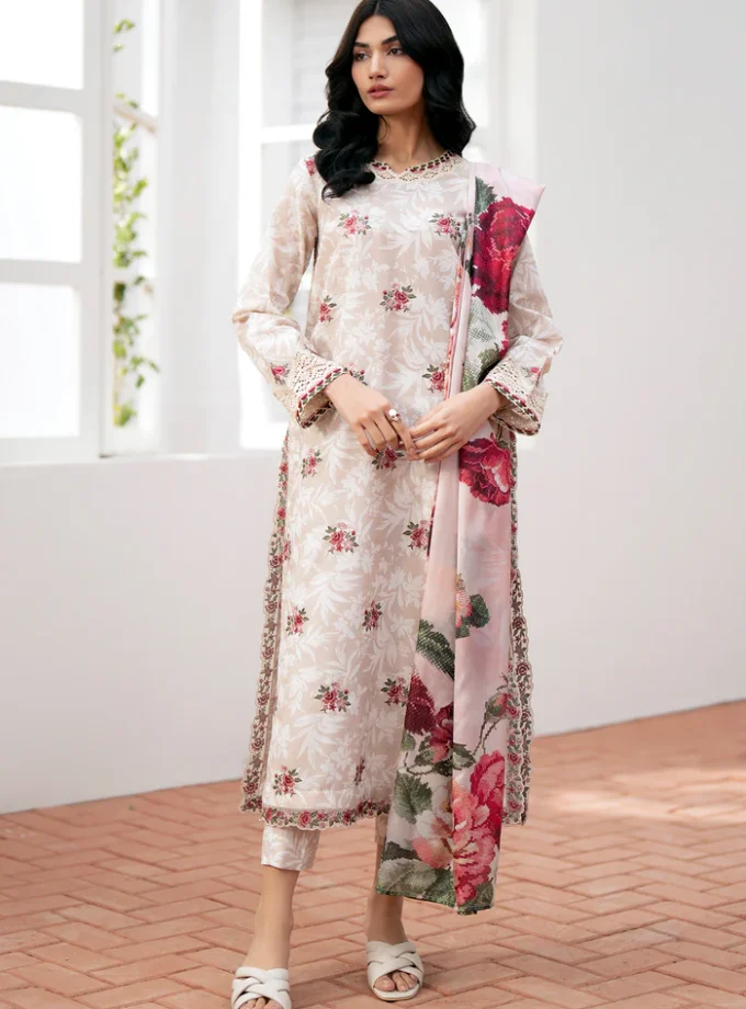 Baroque Unstitched 3 Pc Embroidered Lawn Dress UF-535