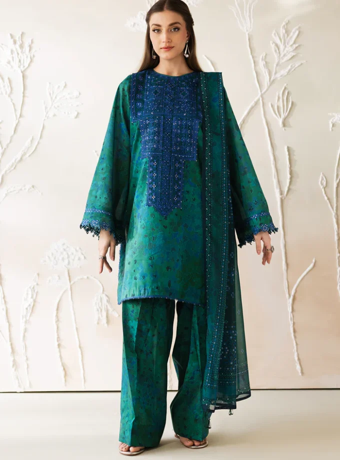 Unstitched 3Pc Embroidered Lawn Dress Baroque UF-4426