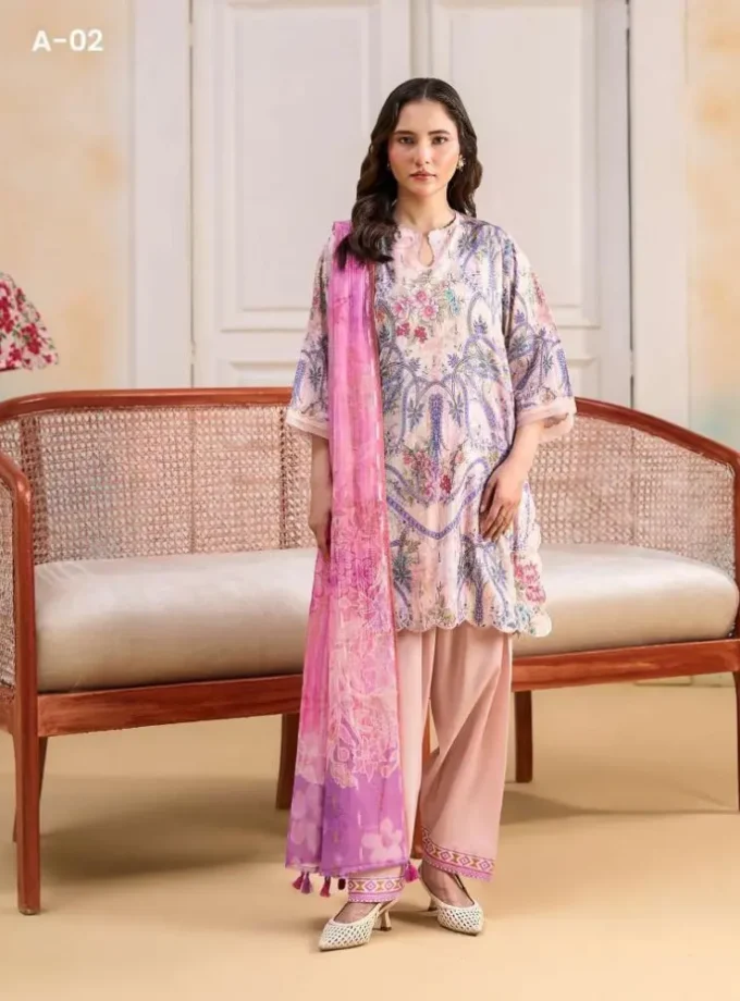 Unstitched 3Pc Printed Lawn Dress GullJee Marvi GJM-102
