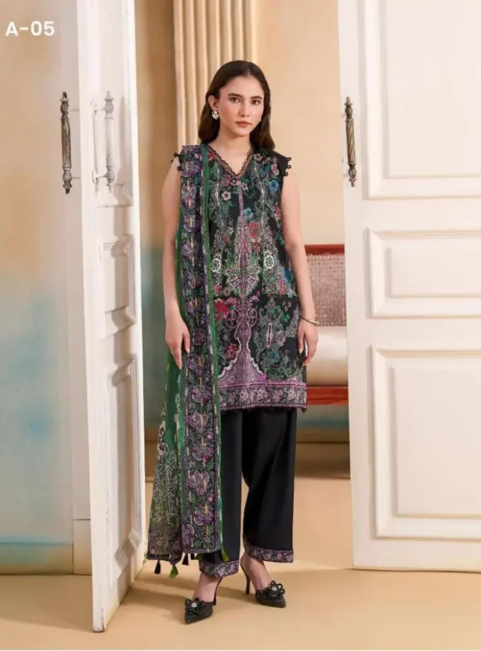 Unstitched 3Pc Printed Lawn Dress GullJee Marvi GJM-105