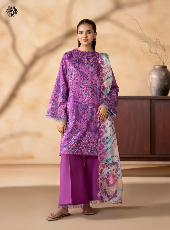 Unstitched 3Pc Printed Lawn Dress GullJee Rang Pasand RP-1104