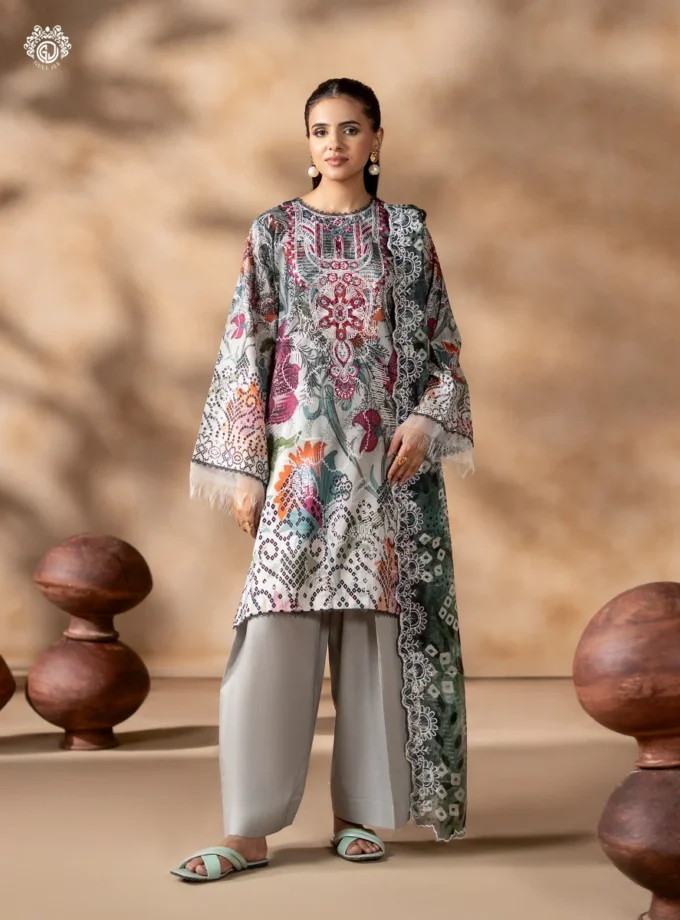 Unstitched 3Pc Printed Lawn Dress GullJee Rang Pasand RP-1107