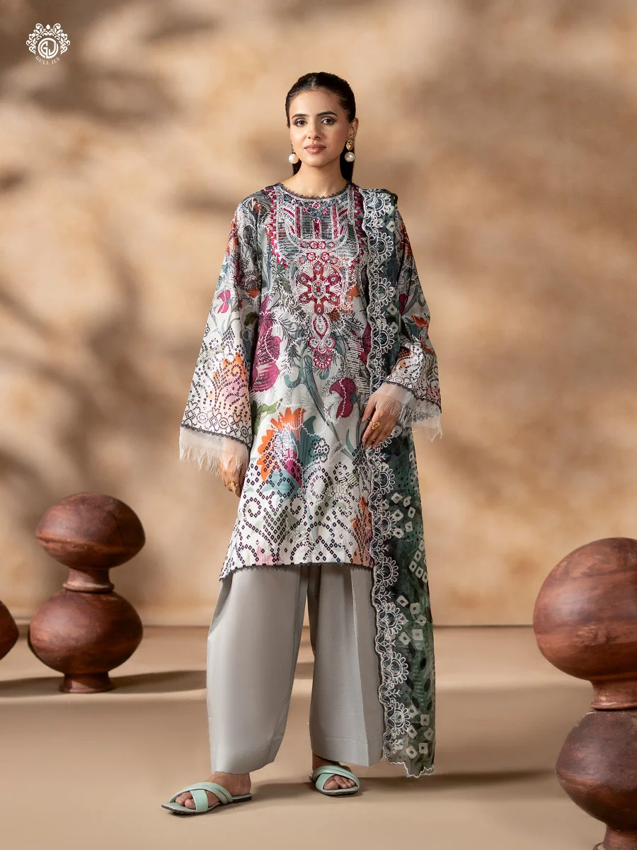 Unstitched 3Pc Printed Lawn Dress GullJee Rang Pasand RP-1107